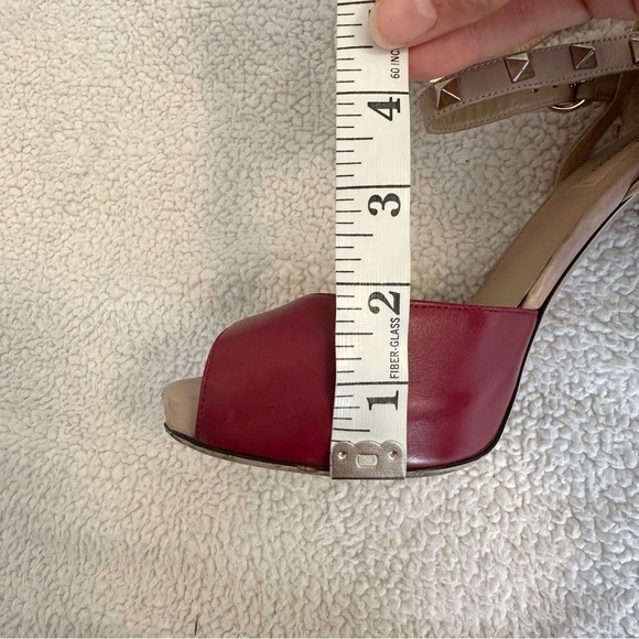Valentino Rockstud Open Toe Pumps Heels Stiletto Ankle Straps Red Leather - Picture 14 of 16
